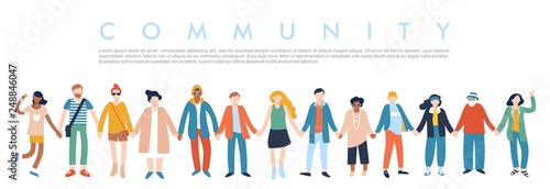 Modern multicultural society concept with people in a row.