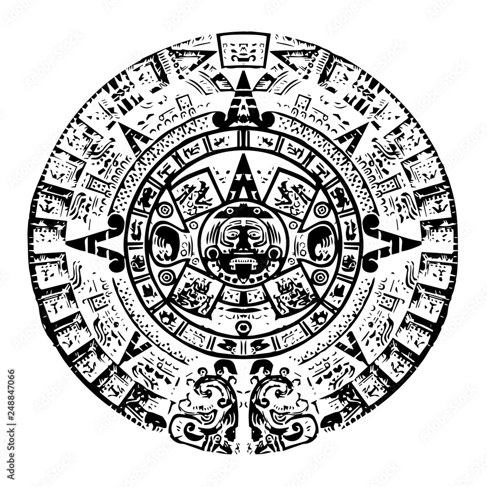 Black and white Mayan calendar, lots of high details Black and white Mayan calendar, lots of high details