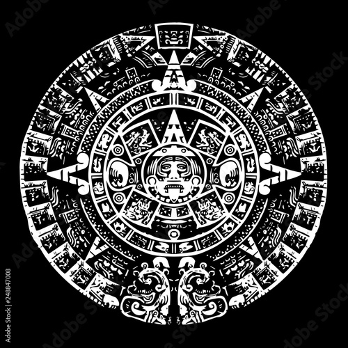 Mayan calendar, black and white with high detail, culture