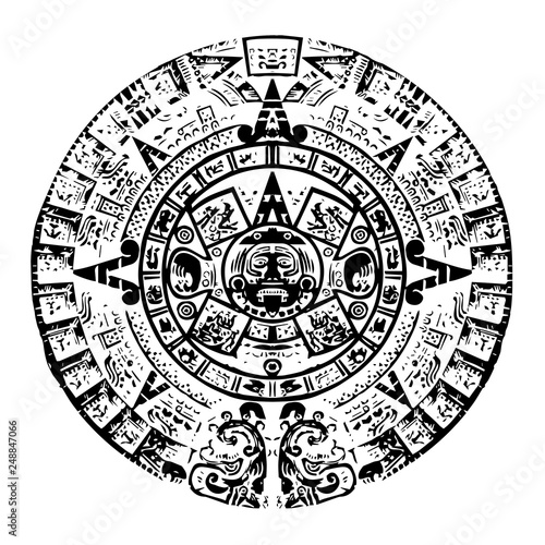 Black and white Mayan calendar, lots of high details