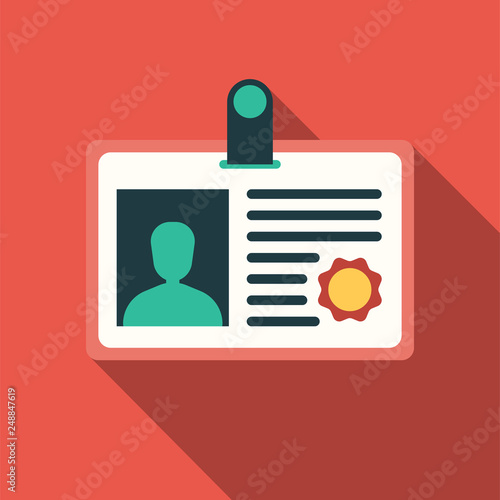 Personnel ID Card Flat Design Icon with Side Shadow
