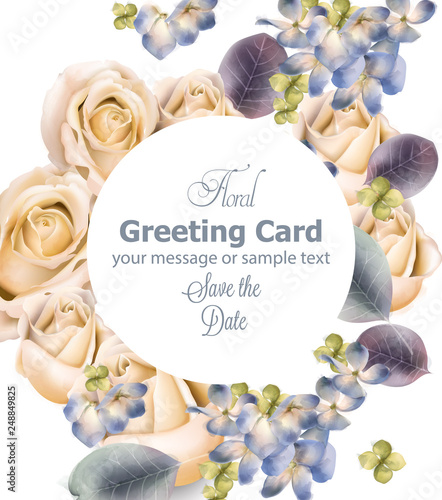 Roses frame bouquet Vector watercolor. Mother day background. Beautiful sprin...