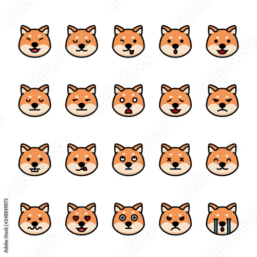 Color line icon set of Shiba Inu Dog Emoji Emoticon Expression.