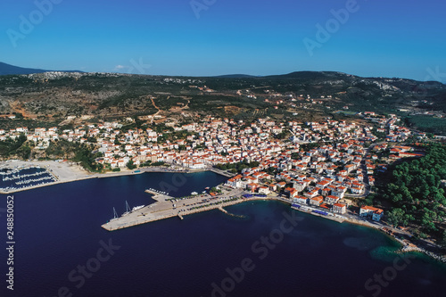 aerial view of Pylos historically also known under its Italian name Navarino, is a town and a former municipality in Messenia, Peloponnese, Greece © ververidis