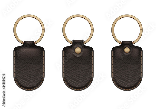 Leather key rings set. Key chains accessory design.