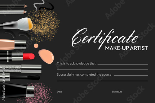 Certificate makeup school, vector illustration.