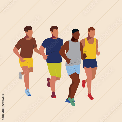 Marathon or sprint race. Sport running competition. Athletes vector illustration.