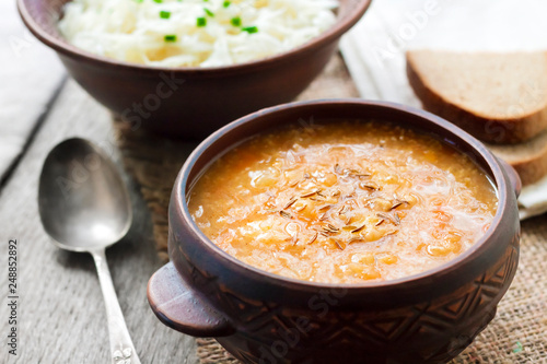 Obraz na plátne Kapustnyak - traditional Ukrainian winter broth with sauerkraut and millet, obli