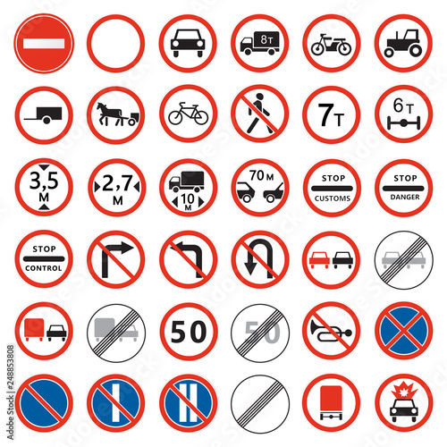 Road  signs set. Prohibiting traffic signs collection.