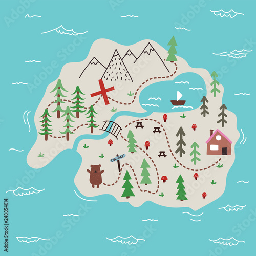 Vector island map doodle illustration