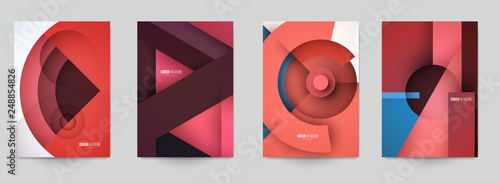 Set of minimal template in paper cut style design for branding, advertising with abstract shapes. Modern background for covers, invitations, posters, banners, flyers, placards. Vector illustration.