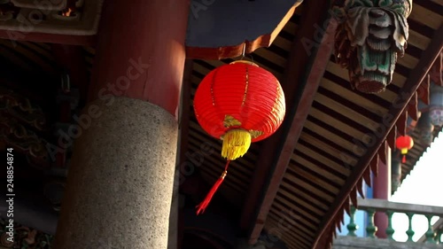 Slow Motion of beautiful red lantern decoration at temple of Chihkan Tower. Traditional chinese lanterns hanging in Fort Provintia, a Dutch outpost on Formosa in Tainan. Fort Providentia Taiwan-Dan photo