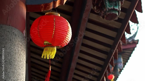 Slow Motion of beautiful red lantern decoration at temple of Chihkan Tower. Traditional chinese lanterns hanging in Fort Provintia, a Dutch outpost on Formosa in Tainan. Fort Providentia Taiwan-Dan photo