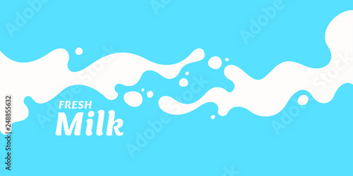 Modern poster fresh milk with splashes on a light blue background. Vector illustration