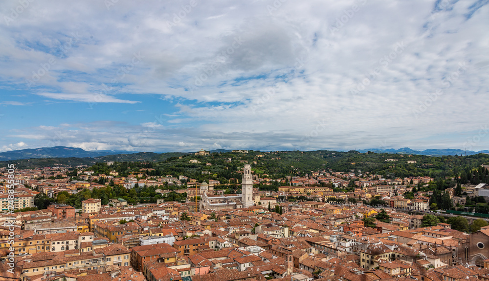 Naklejka premium View from the Cathedral of Verona Column on the old town in aerial view, Italy
