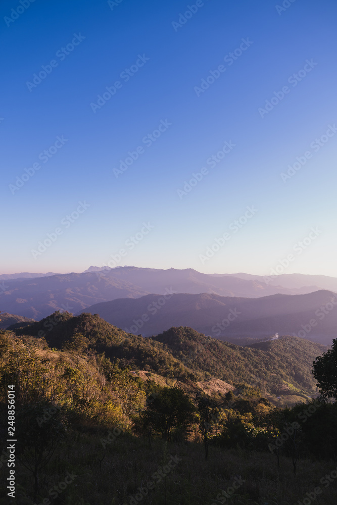 Mountain and sky views in the morning Mountain and sky views in the morning
