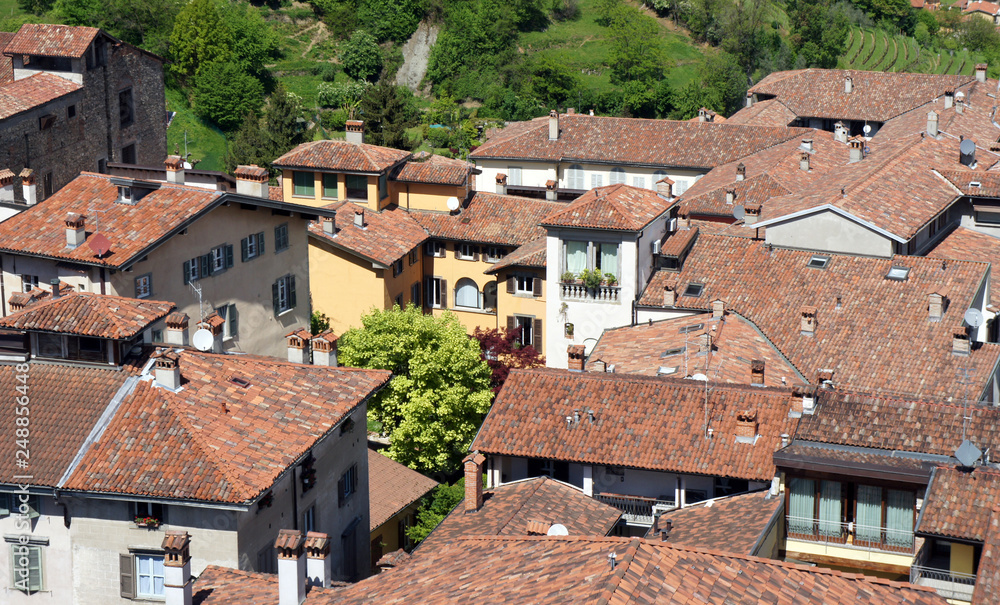 The roofs of Bergamo. View from the Campanone tower.