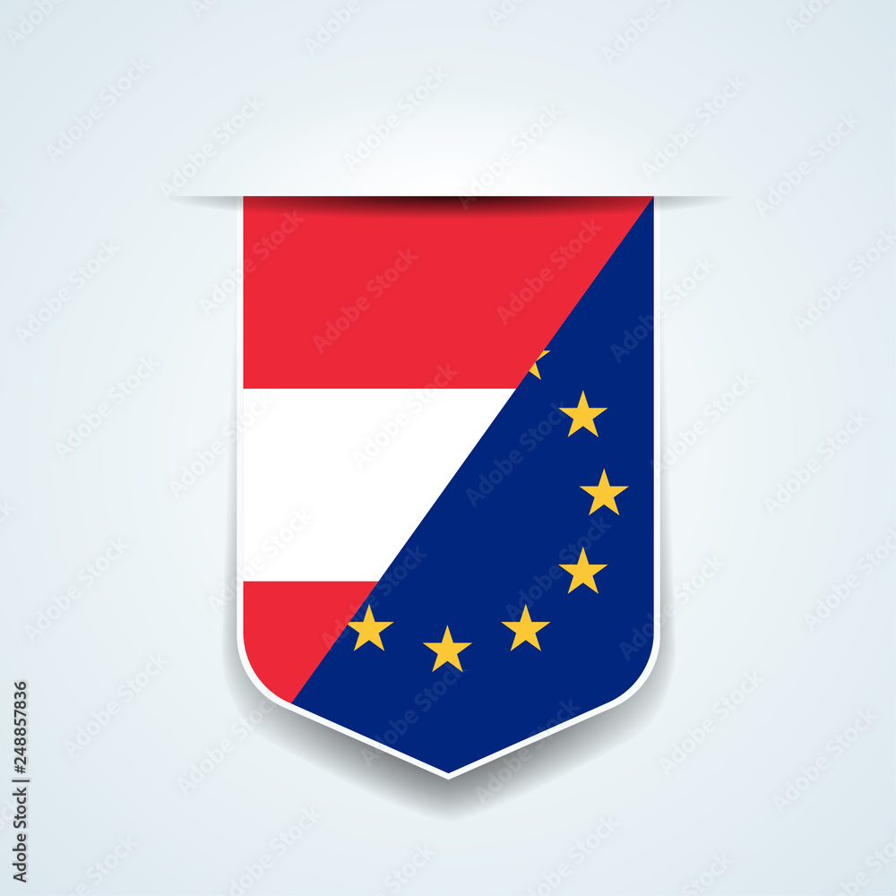 Naklejka premium Austria and Europe Flag tag shield label illustration