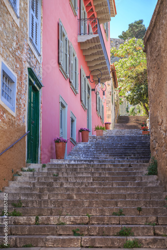 old paved stair street in Naflio, Peloponnes © elgreko