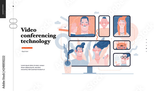 Technology 3 -Video conferencing technology - modern flat vector concept digital illustration video conference metaphor, digital communication. Creative landing web page design template