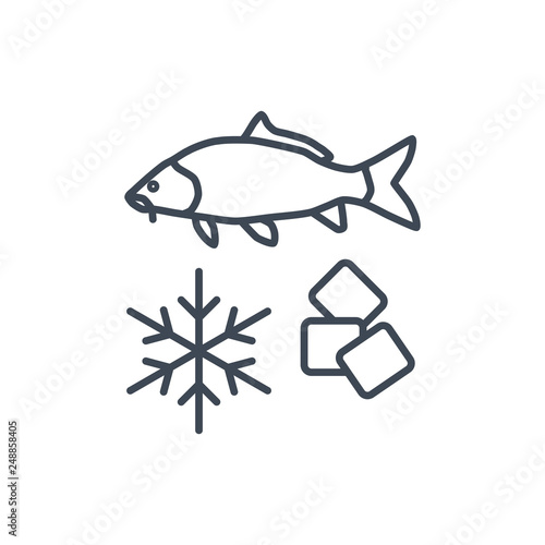 thin line icon fish processing, frozen fish