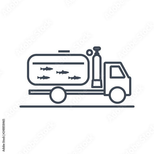 thin line icon transportation, delivery of fresh, live fish
