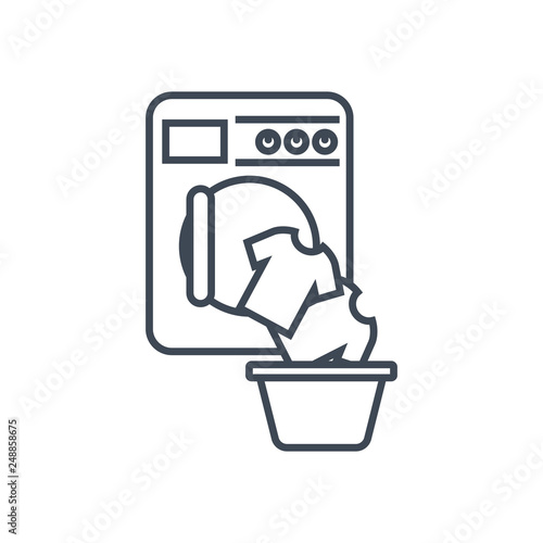 thin line icon laundry, washing machine, loading clothes