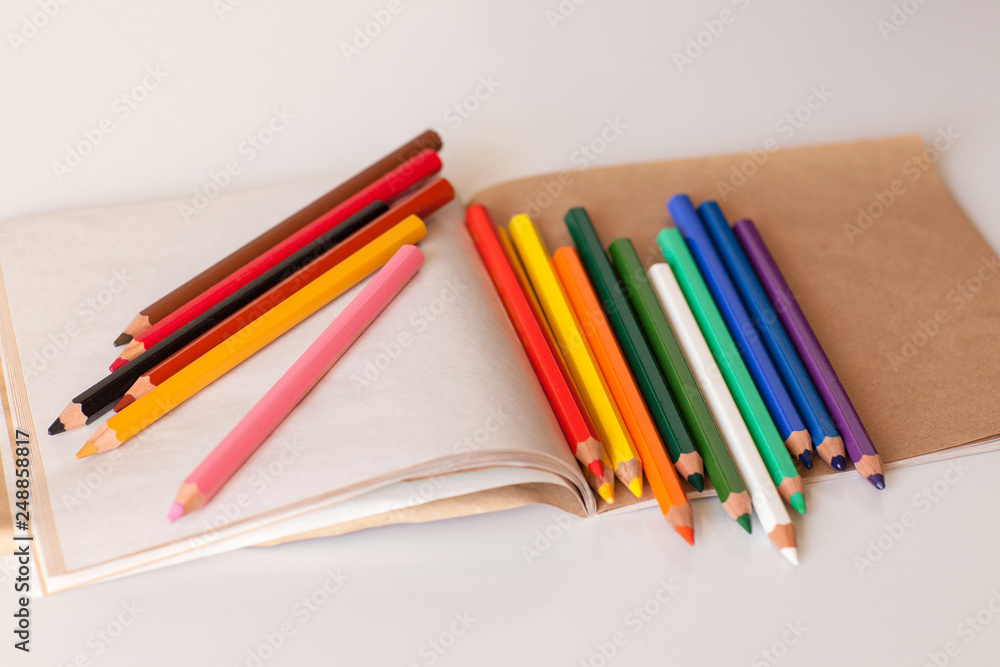 Multi-colored crayons. Creativity. Hobby. Drawing. Art. Multi-colored crayons. Creativity. Hobby. Drawing. Art.