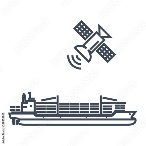 thin line icon cargo container ship, satellite