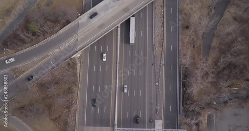 Drone over highway straight down overpass