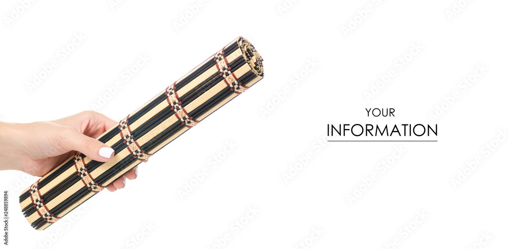 Naklejka premium Bamboo mat natural in hand pattern on a white background isolation