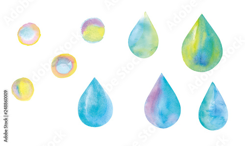 雫とシャボン玉の水彩イラスト、トレースベクター