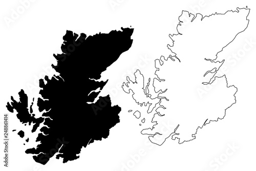 Highland (United Kingdom, Scotland, Local government in Scotland) map vector illustration, scribble sketch Highland (Scottish Highlands,  inner-Hebridean, council area) map