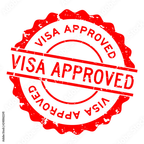 Grunge red visa approved word round rubber seal stamp on white background