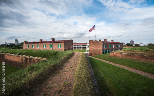 Atop an outer wall at Fort McHenry National Monument in Baltimore, Maryland