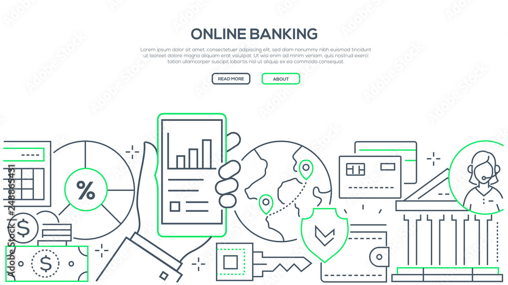 Online banking - modern line design style web banner Online banking - modern line design style web banner
