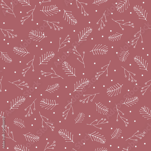 Seamless pattern with hand drawn winter botanicals. Great for wrapping paper, invitations, greeting cards or textiles.