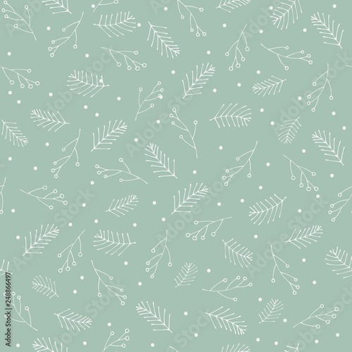 Seamless pattern with hand drawn winter botanicals. Great for wrapping paper, invitations, greeting cards or textiles.