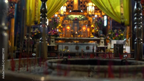 4K, Incense burning in Taiwan first temple of heaven. God of Jade Emperor, deities in Taoist faith. People praying in temples with incenses sticks. Taiwanese folk religion for make wish-Dan photo