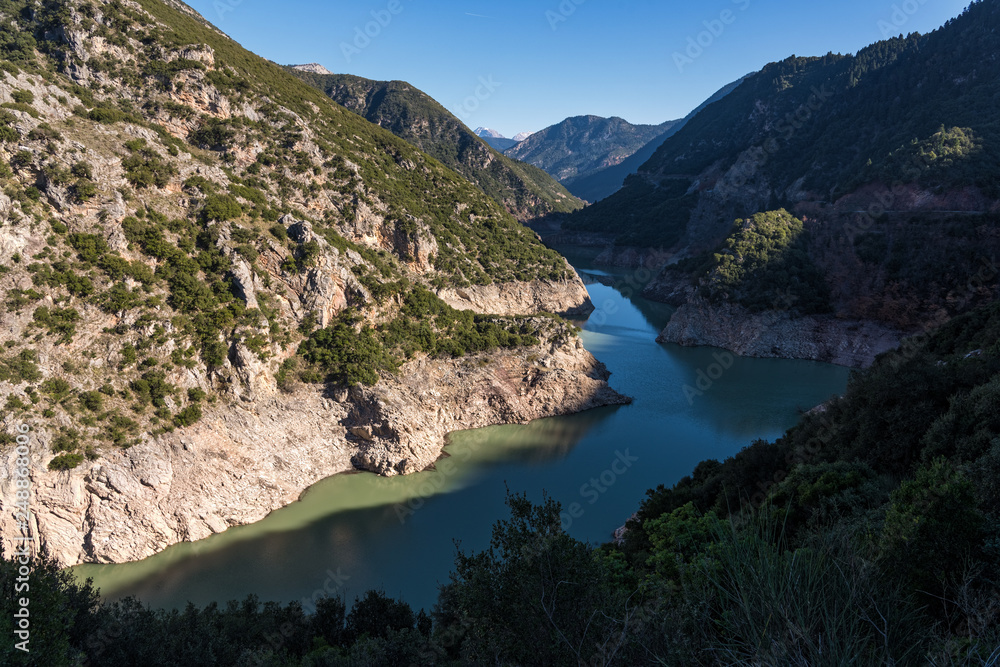View of the artificial lake of Evinos River in Central Greece, Greece