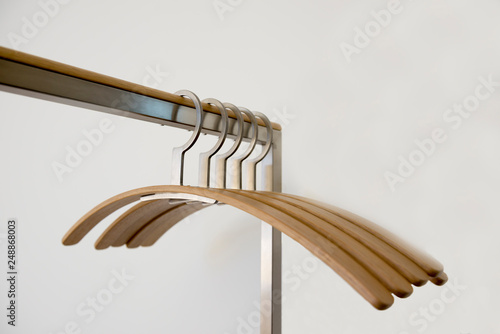 Clothes Hangers on Rack. photo