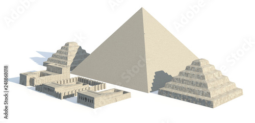 Egypt buildings and statues isolated on white background 3d Illustration