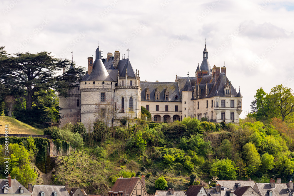 Riverside view Fairytale Chaumont-sur -Loire castle. Loire valley, France