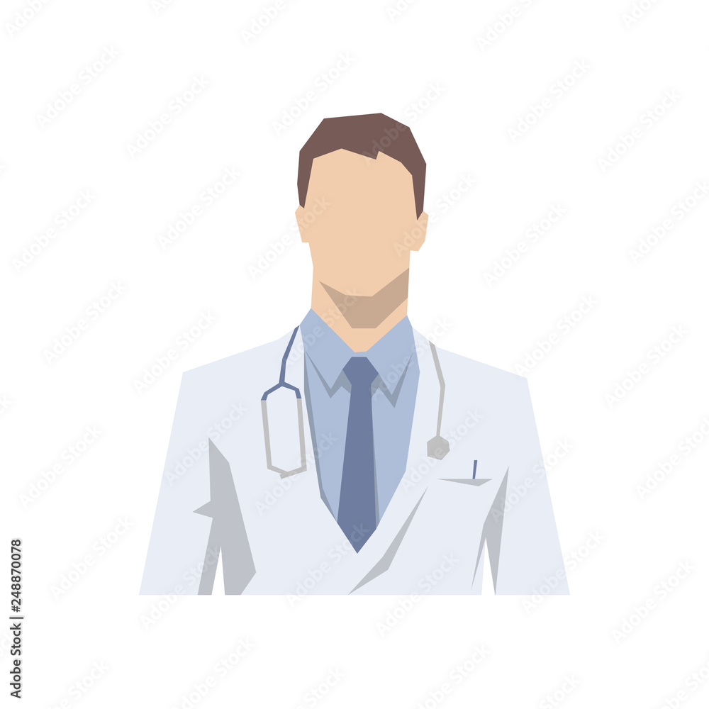 Doctor avatar icon in white coat, flat design face illustration. Senior consultant, medicine Doctor avatar icon in white coat, flat design face illustration. Senior consultant, medicine