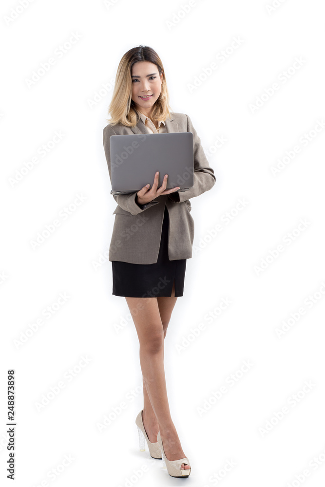 portrait asian young business woman holding a notebook on white background portrait asian young business woman holding a notebook on white background