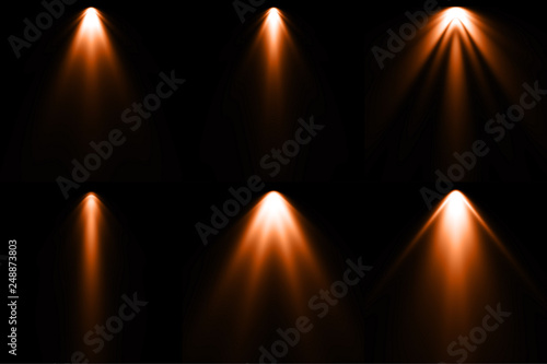  Isolated orange spotlight effect on black background. Light show. Light from the top clipart.