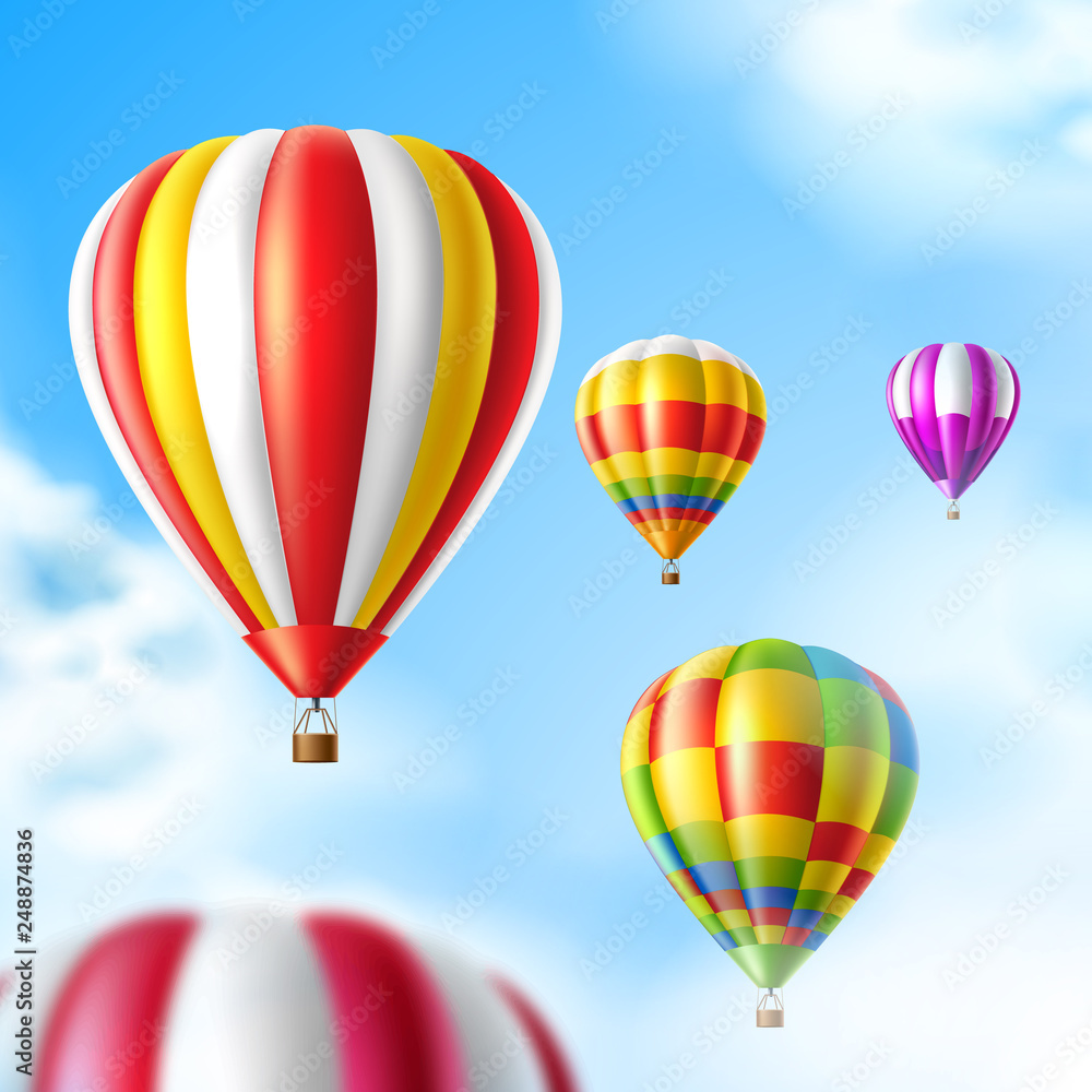 Fotografie Vector hot air balloons on blue sky background