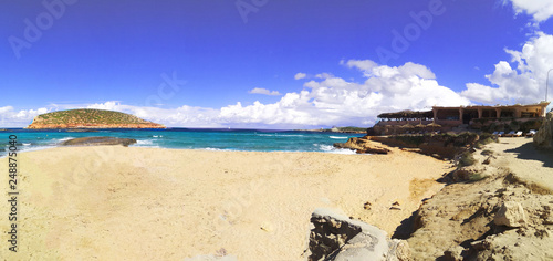 the famous beach cala comte and its breathtaking panorama