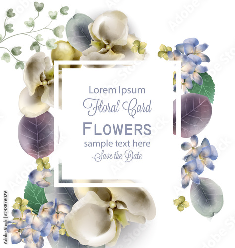 Vintage flowers frame Vector watercolor. Delicate seasonal background. Beauti...