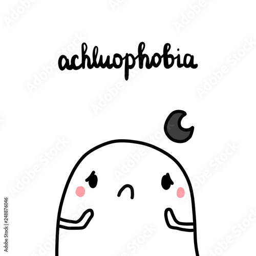 Achluophobia hand drawn illustration with cute marshmallow frightened